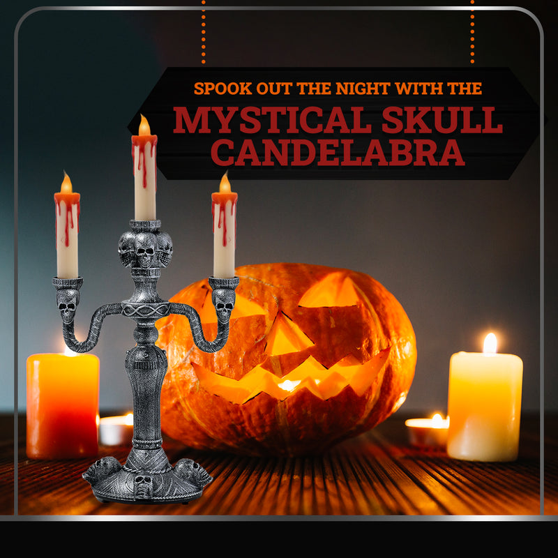 Haunted Halloween Candelabra Prop - LED Light up Skull Indoor Spooky Candelabra Candlesticks Holder Home Decoration for Halloween