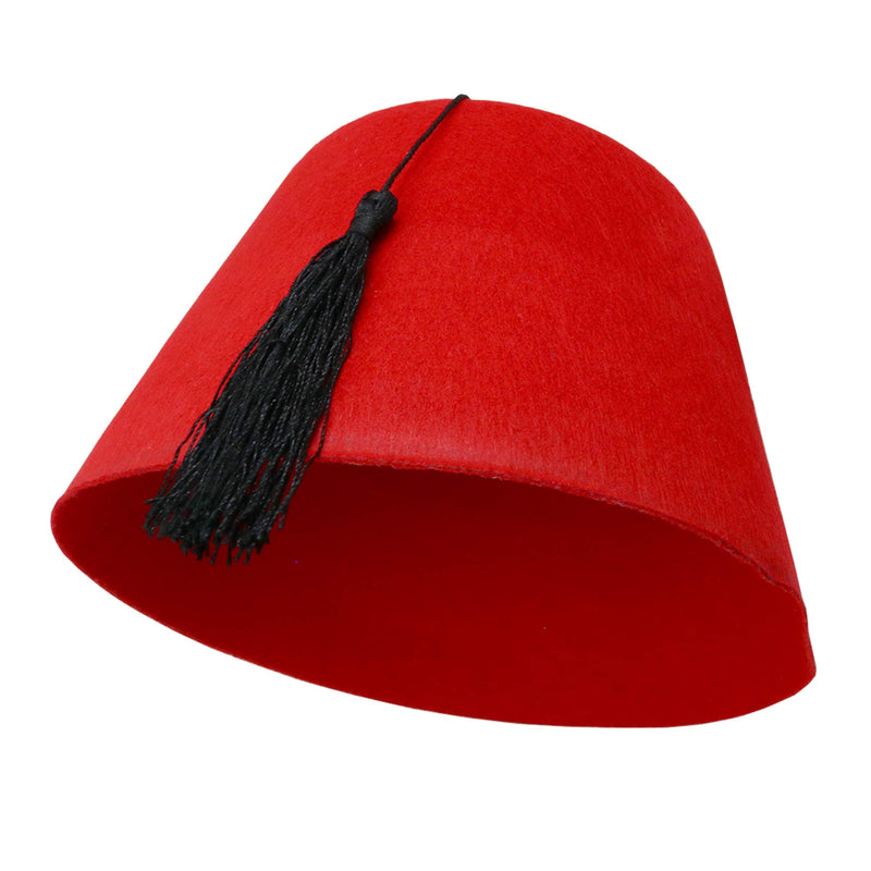 Arabian Red Fez Hat - Moroccan Costume Accessory Fez Hats with Black Tassel - 1 Piece
