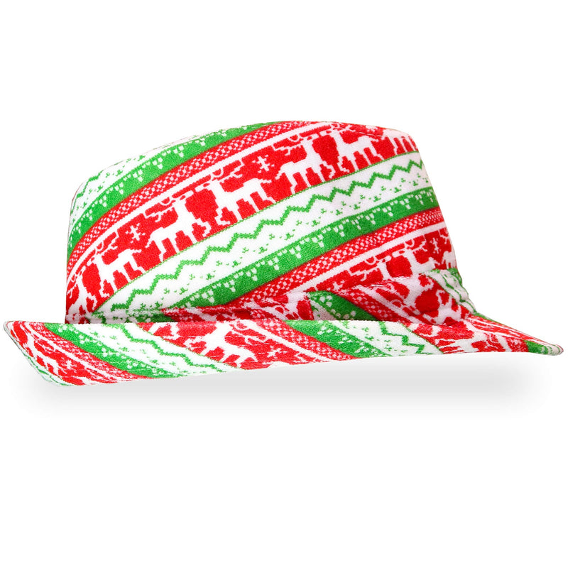 Ugly Sweater Fedora Hat - Funny Christmas Holiday Red and Green Ugly Sweater Party Hat for Adults and Kids