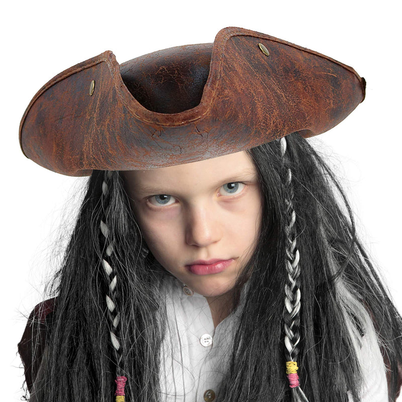 Faux Leather Pirate Hat - Brown Distressed Leather Colonial Style Tricorn Hat