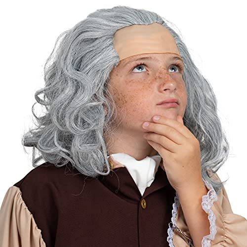 Grey Benjamin Franklin Wig - Receding Hairline Old People Senior Citizen Gray Balding Costume Wigs Dress Up Accessories Head Cap