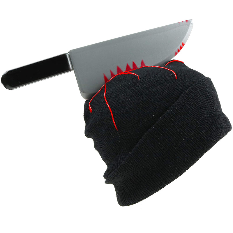 Zombie Scary Knife Hat - Bloody Zombies Horror Costume Accessories Beanie Hat with Large Butcher Weapon Black