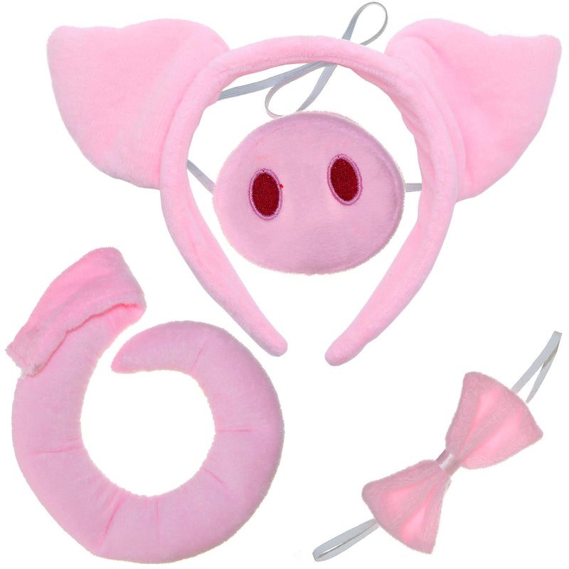 Pig Costume Accessories Set - Fuzzy Pink Pig Ears Headband, Bowtie, Snout and Tail Accessory Kit for Piglet Costumes for Toddlers and Kids