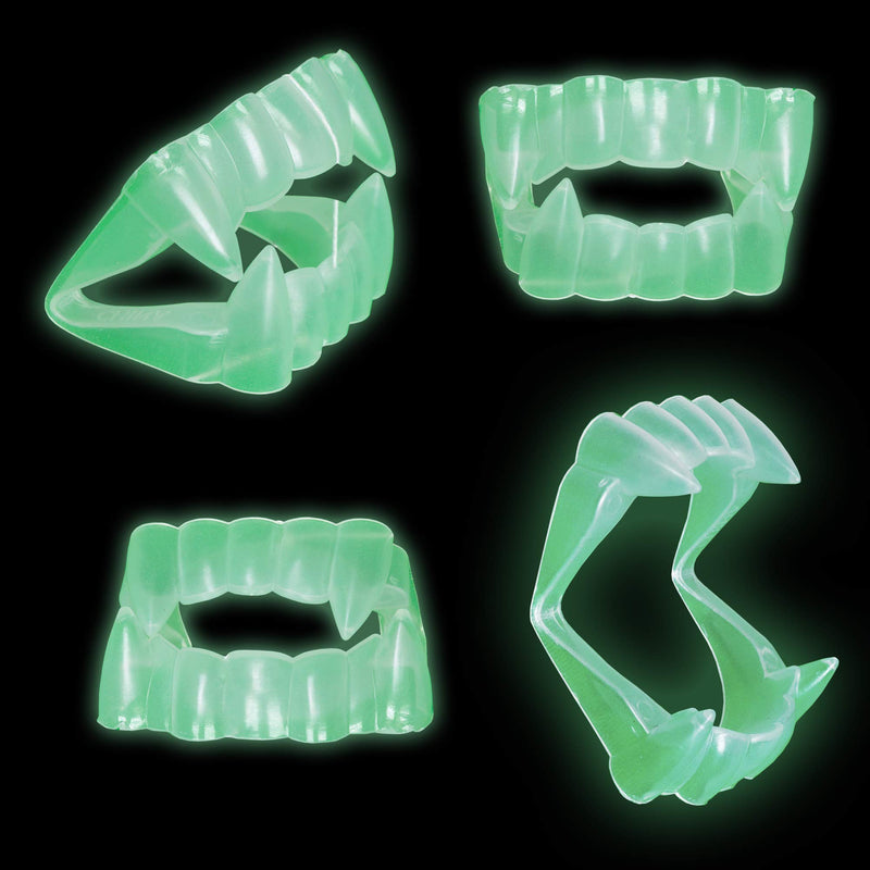 Glowing Clear Vampire Fangs - Glow in The Dark Transparent Dracula Teeth - 12 Pack