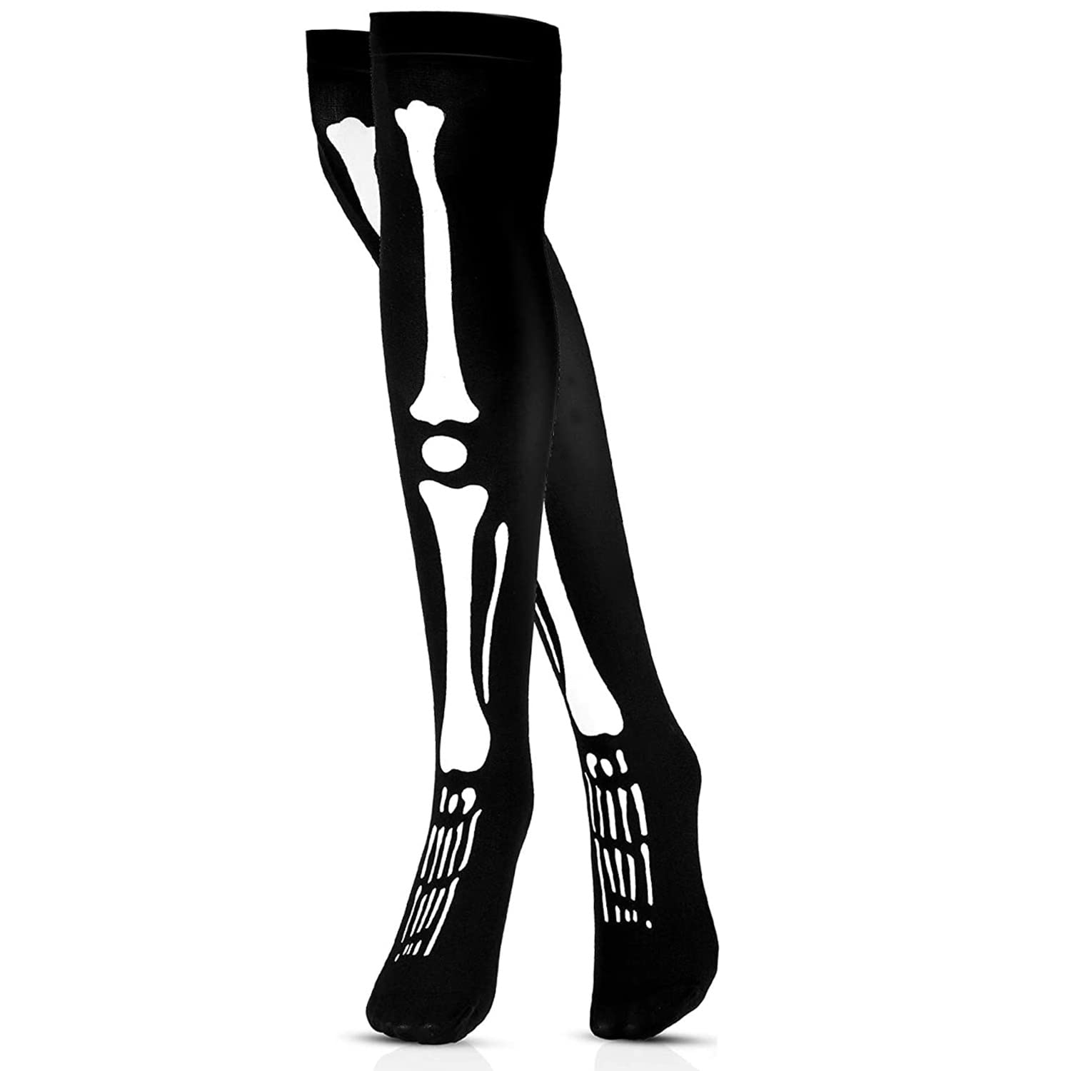 Skeleton Thigh High Socks - Goth Costume Bone Over The Knee High Sock