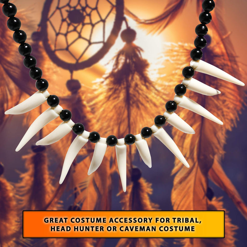Caveman Bone Costume Necklace - African Jungle Tribal Necklace with Fake Teeth and Bones Accessories for Costumes for Adults and Kids