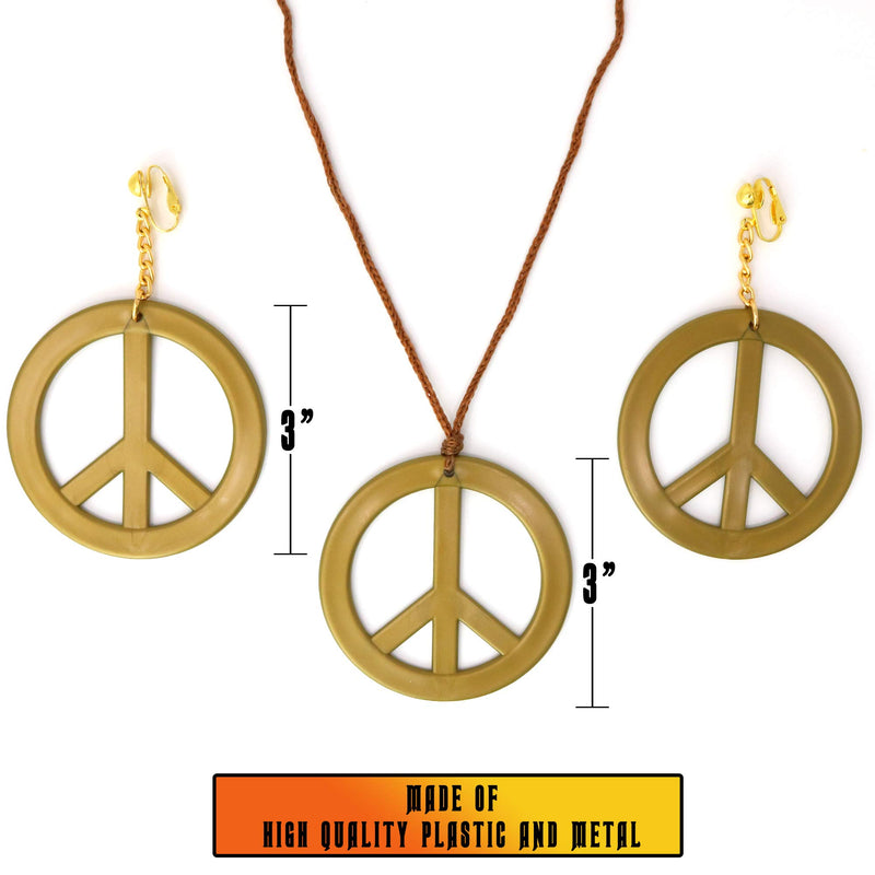 Peace Earrings and Necklace - 1960's Hippie Costume Accessories Jewelry - 1 Set