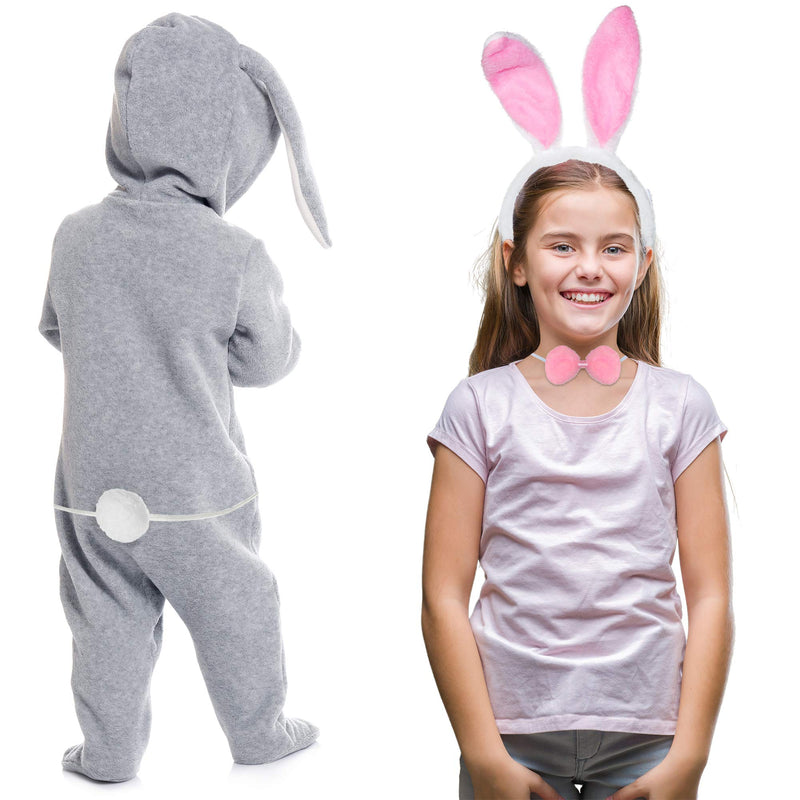 Bunny Rabbit Costume Set - White and Pink Ears, Bow Tie and Tail Accessories Kit for Kids of All Ages
