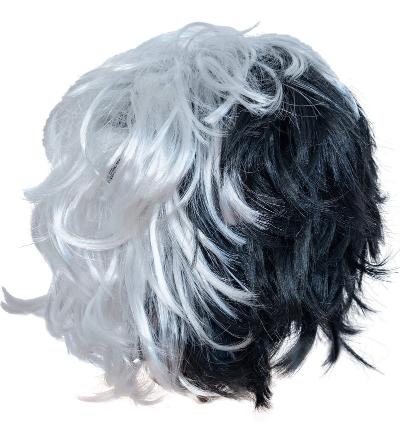 Black and White Wig - Cruel Lady Half and Half Wavy Costume Wig for Adults and Kids