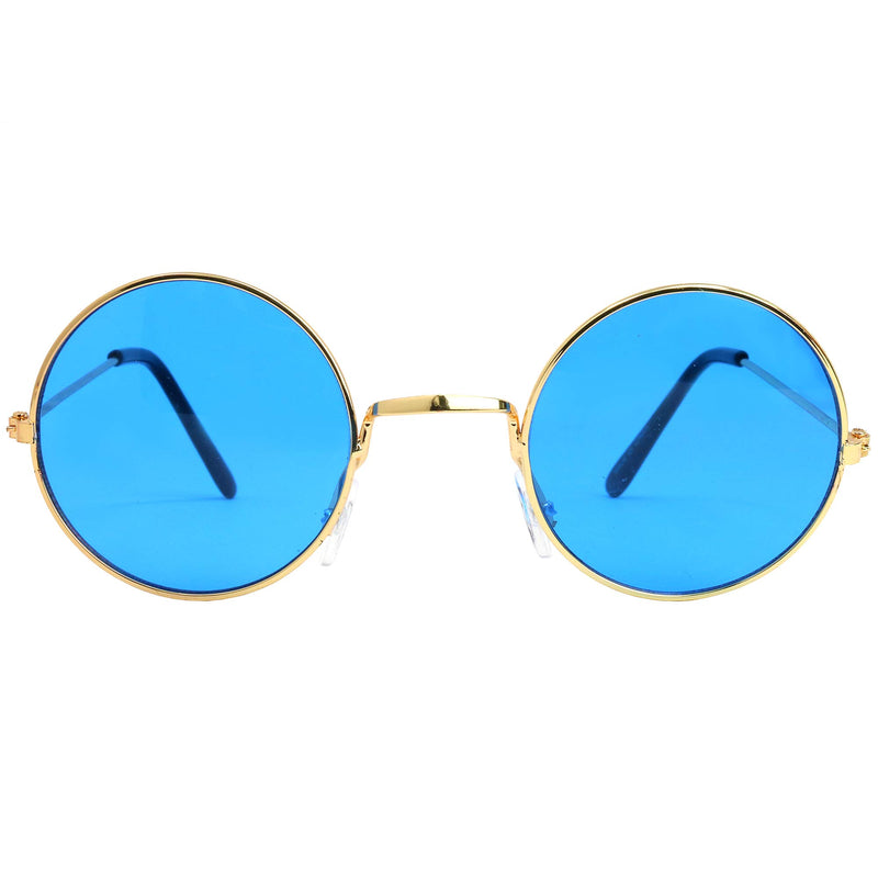 Blue Circle Hippie Glasses - Blue 60's Style Hipster Circle Sunglasses - 1 Pair