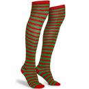Red and Green Socks - Over The Knee Elf Striped Thigh High Costume Accessories Stockings for Men, Women and Kids