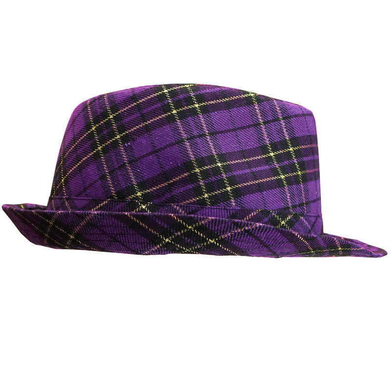 Mardi Gras Fedora Hat - Plaid Purple Mardi Gras Costume Accessories Headwear for French Parade and Party for Men Women and Children