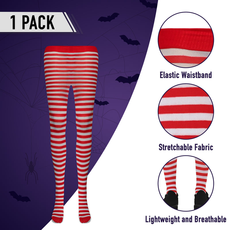White and Red Tights - Striped Nylon Stretch Pantyhose Stocking Accessories for Every Day Attire and Costumes for Men, Women and Kids