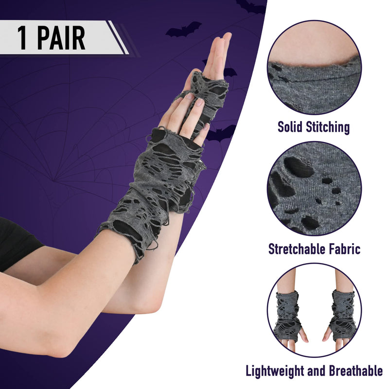 Punk Ripped Arm Warmers - Fingerless Long Sleeve Knitted Warmer Gloves Goth Accessories for Men and Women