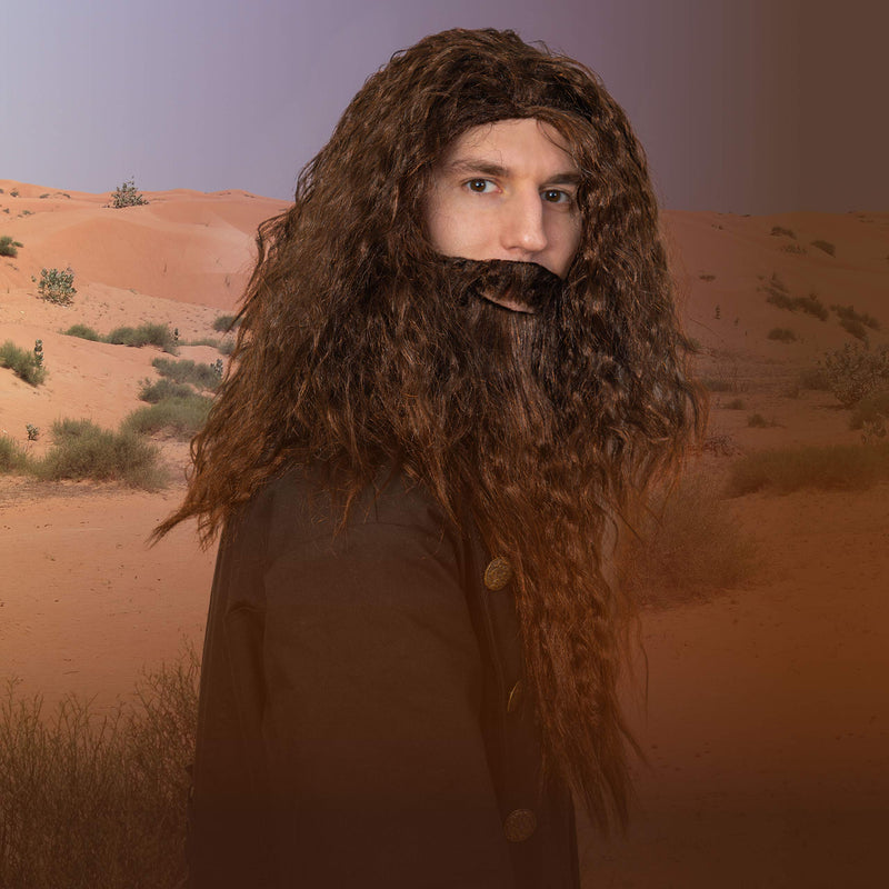 Brown Wig and Beard - Brown Wavy Biblical Costume Accessories Hair Wig and Beard Set for Adults and Kids