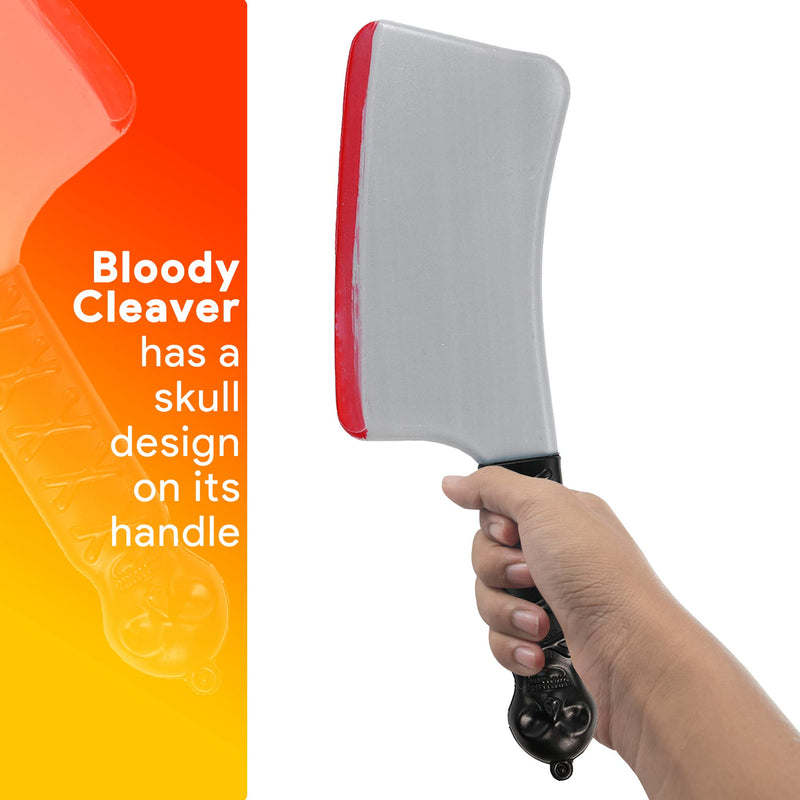 Bloody Cleaver Costume Knife - Fake Weapon Meat Cleaver Prop with Blood and Jolly Roger Handle