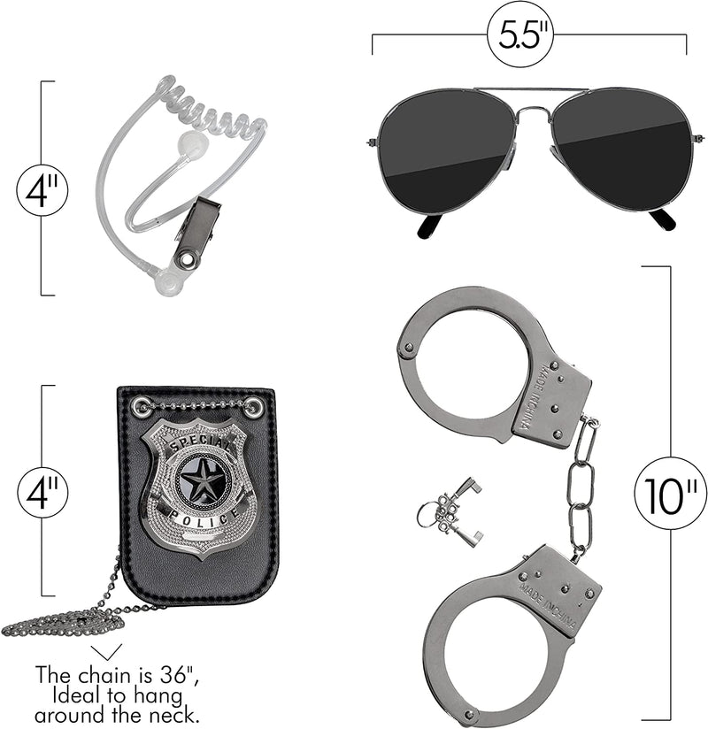 Kids Spy Set Accessories - Cool Spy Gadgets Equipment for Detective Costumes with Sunglasses, Ear Piece, Badge, and Handcuffs