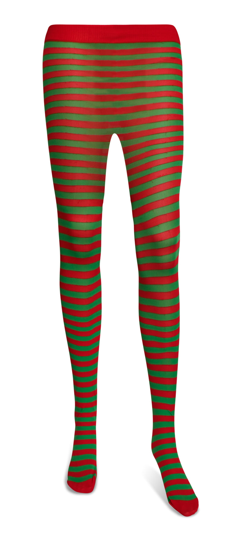 Red and Green Tights - Striped Nylon Christmas Elf Stretch Pantyhose Stocking Accessories for Every Day Attire and Costumes for Men, Women and Kids