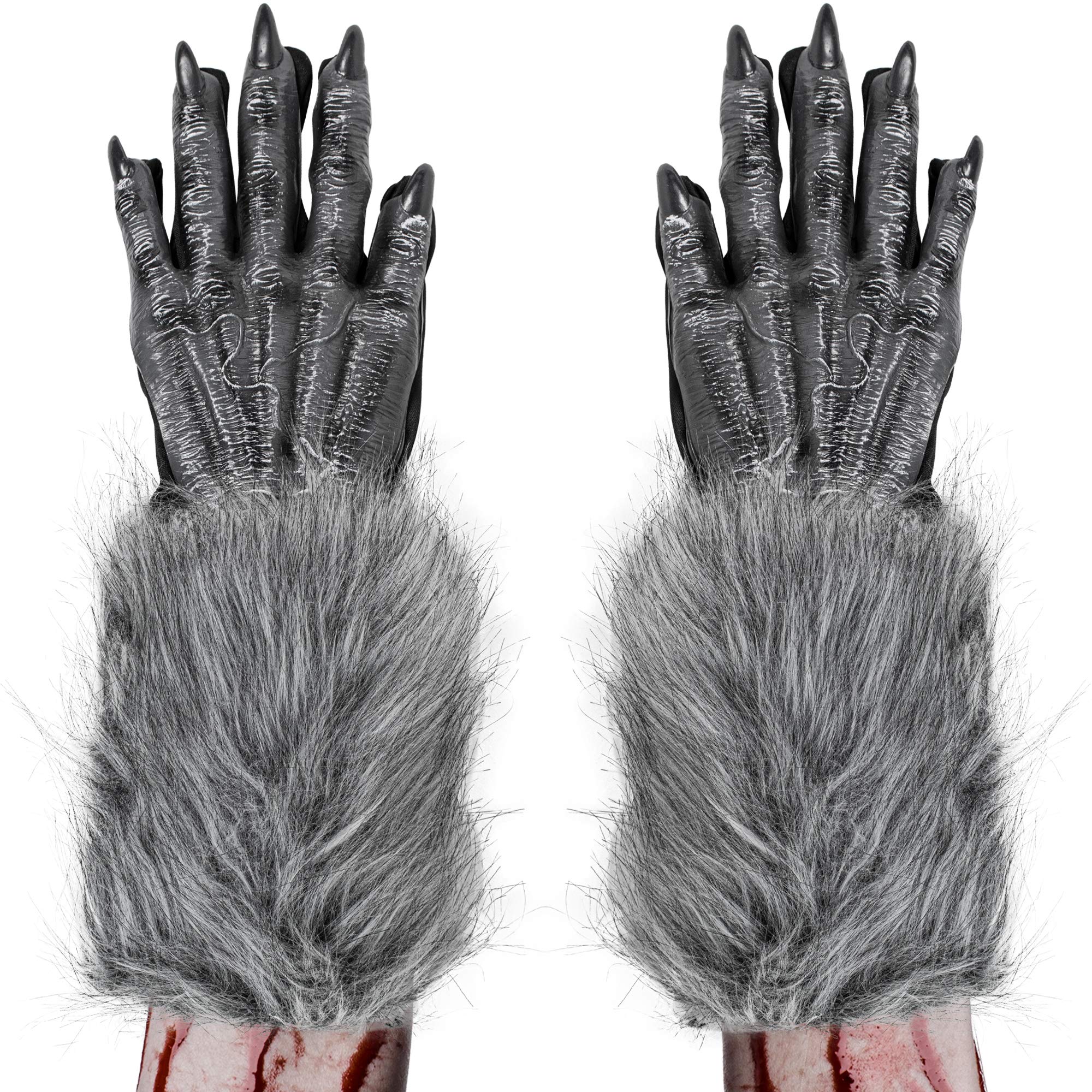 Werewolf Hand Costume Gloves - Grey Hairy Wolf Claw Hands