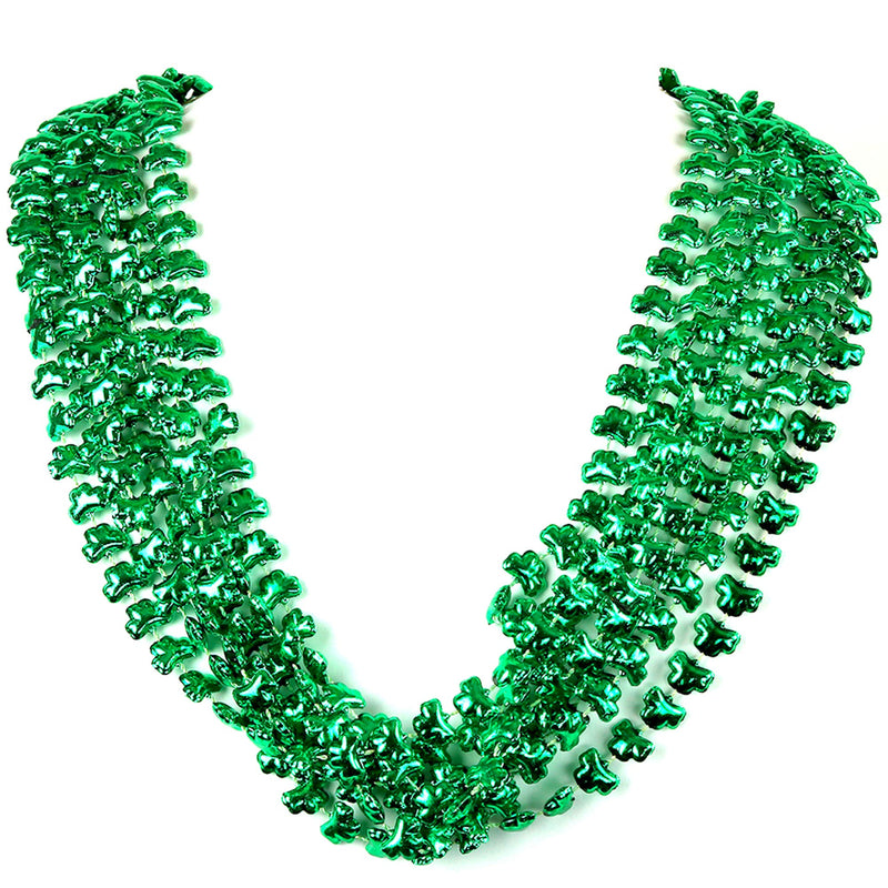 Green Shamrock Beads Necklaces - St Patricks Day Irish Clover Bead Necklace Party Favors Pack - 1 Dozen