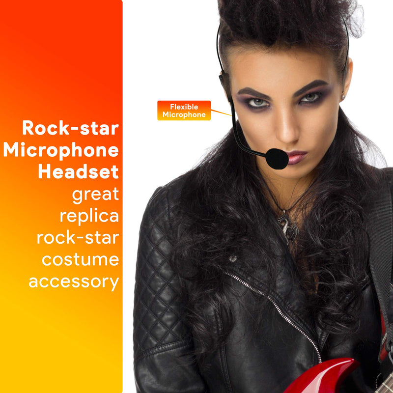 Rockstar Costume Accessories Headset - Fake Rock Star MJ Singer Microphone and Headphones Costume Accessory Prop Black
