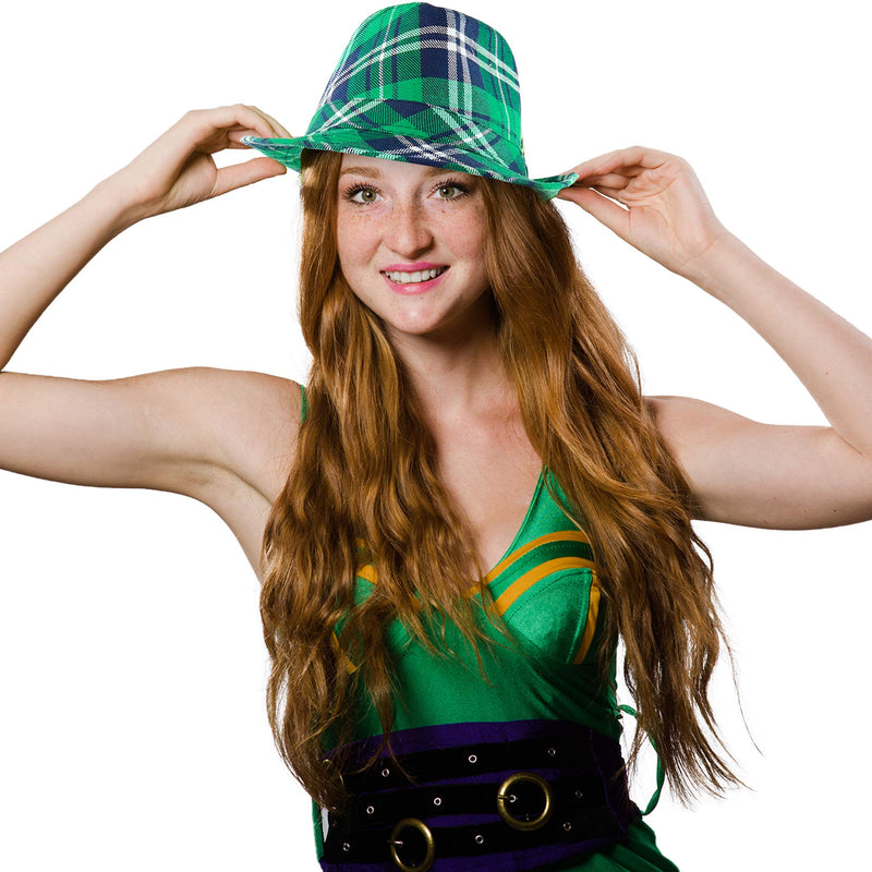 Irish Plaid Green Fedora - St. Patrick's Day Costume Accessories Leprechaun Hat for Men Women and Kids