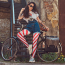 Candy Cane Striped Tights – Red and White Diagonally Striped Nylon Stretch Pantyhose Stocking Accessories for Every Day Attire and Costumes for Men, Women and Kids