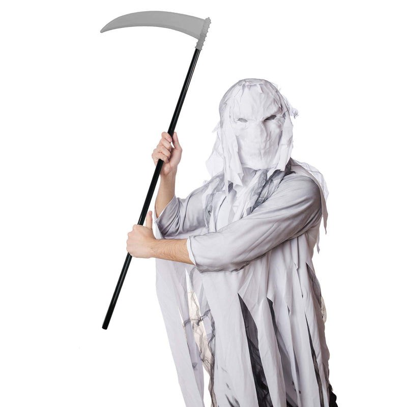 Skeleteen Grey Death Scythe Staff - Grim Reaper Death Costume Accessories Weapon Scythe Prop