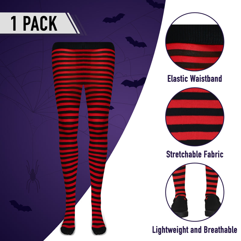 Black and Red Tights - Striped Nylon Stretch Pantyhose Stocking Accessories for Every Day Attire and Costumes for Men, Women and Kids