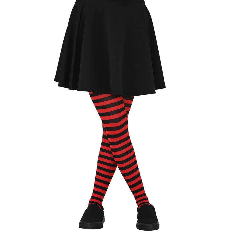 Black and Red Tights - Striped Nylon Stretch Pantyhose Stocking Accessories for Every Day Attire and Costumes for Men, Women and Kids