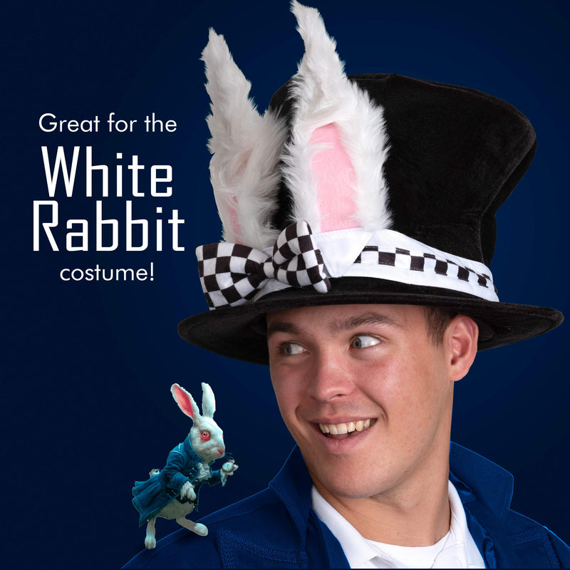 White Rabbit Top Hat - Bunny Rabbits Dress Up Costume Hat with Ears for Adults and Children