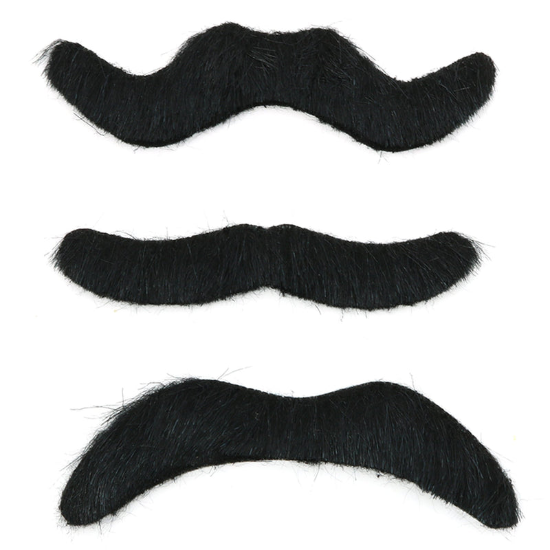 Self Adhesive Party Mustaches - Hairy Fake Black Sticker Mustache - 3 Piece Set