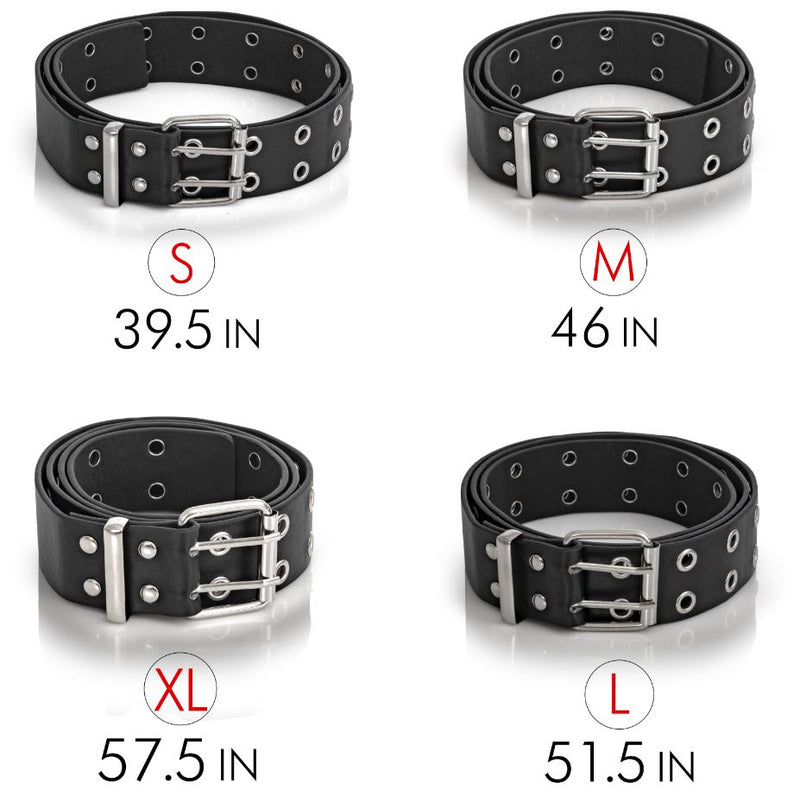 Double Grommet Punk Belt - Black Faux Leather 2 Prong and Holes Aesthetic Grunge Belts for Men Women and Kids