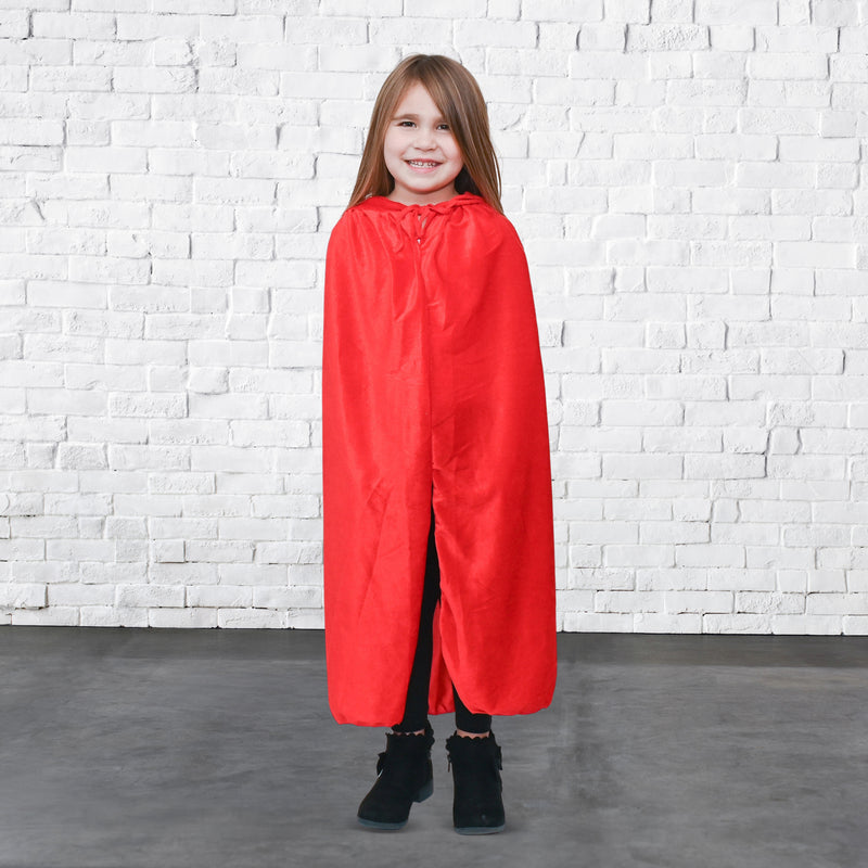 Red Velvet Hooded Cape - Kids Long Velour Vampire and Superhero Halloween Costume Cloak with Hood for Boys and Girls