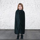 Black Velvet Hooded Cape - Kids Long Velour Vampire and Superhero Halloween Costume Cloak with Hood for Boys and Girls