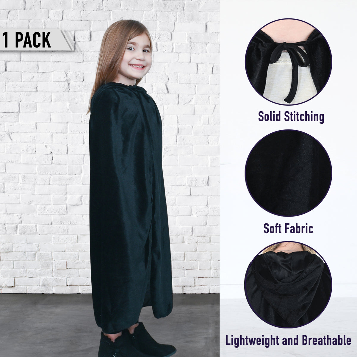 1pc In-Stock Velvet Cloak Cape For Adult Witch Wizard, Gold Velvet Hooded Robe Halloween Black
