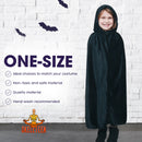 Black Velvet Hooded Cape - Kids Long Velour Vampire and Superhero Halloween Costume Cloak with Hood for Boys and Girls