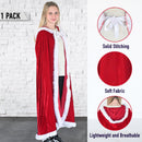 Skeleteen Red Velvet Santa Cape - Long Red Velour Hooded Cloak with White Fur Trimming Christmas Holiday Santa Claus and Mrs Claus Costume Robe with Hood - For Adults and Kids