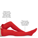 Bow Accent Thigh Highs - Red Over The Knee High Stockings with Red Satin Ribbon Bow Accent for Women and Girls