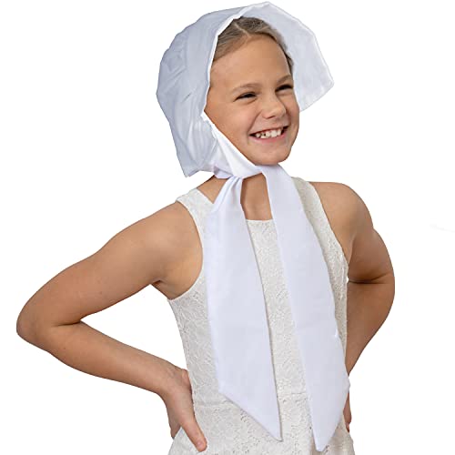 Colonial Pioneer Womens Bonnet - Revolutionary War White Pilgrim Women Bonnets Sun Hats Dress Up Costume Accessories