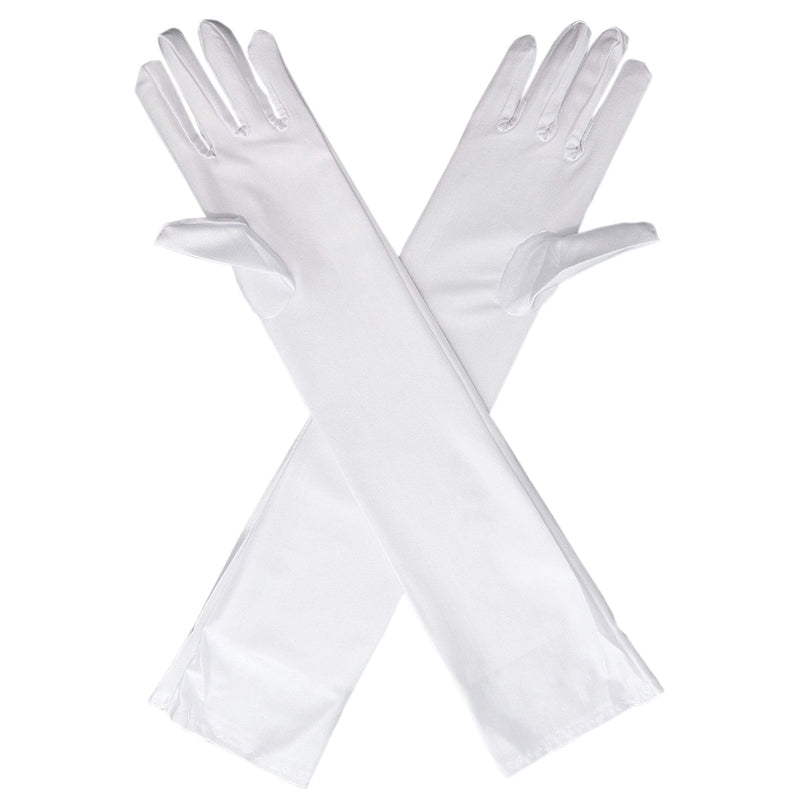 White Satin Opera Gloves - Roaring 20's Fancy Flapper Elbow Gloves - 1 Pair