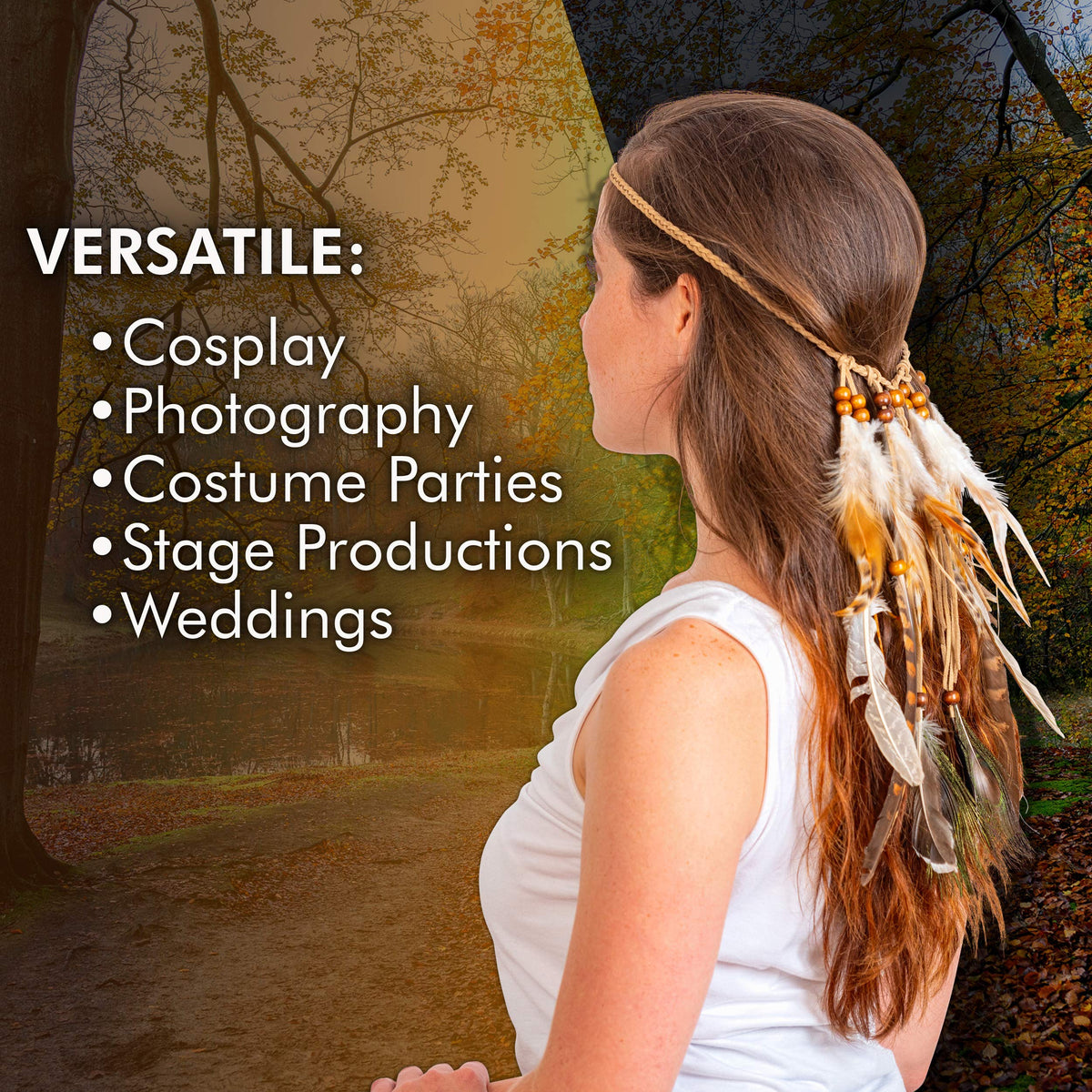 Feather headdress, headband, princess, tribal Zoestar Indian Feather Headband Tribal Feathers Crown  main image 3
