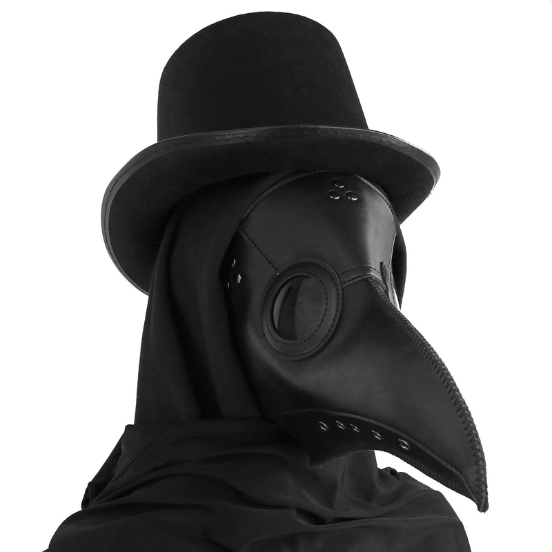 Medieval Doctor Plague Mask - Black Faux Leather Bird Death Doctors Mask Costume Accessory