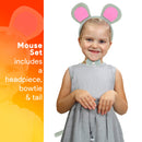 Mouse Costume Accessory Set - Grey and Pink Ears Headband, Bow Tie and Tail Accessories Set for Rat Costume for Toddlers and Kids