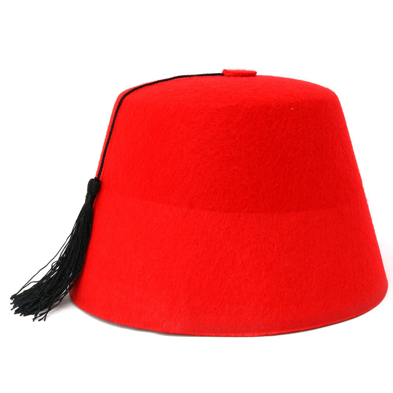 Arabian Red Fez Hat - Moroccan Costume Accessory Fez Hats with Black Tassel - 1 Piece