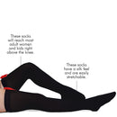 Bow Accent Thigh Highs - Black Over the Knee High Stockings with Red Satin Ribbon Bow Accent for Women and Girls