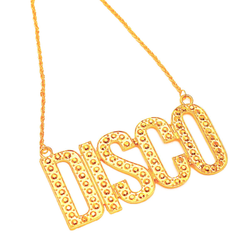 Gold Chain Disco Necklace - 1970s Faux Bling Jewelry Costume Accessories for Adults and Children
