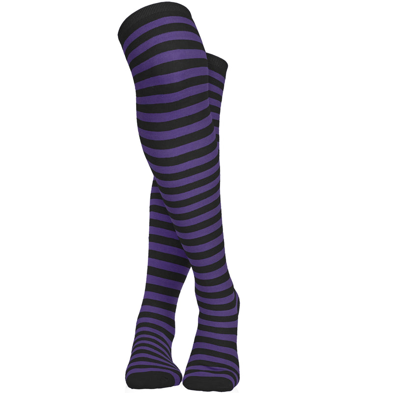 Purple and Black Socks - Over The Knee Striped Thigh High Costume Accessories Stockings for Men, Women and Kids