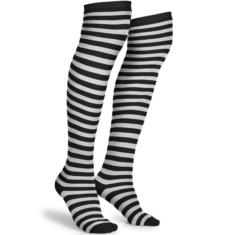 Black and White Socks - Over The Knee Striped Thigh High Costume Accessories Stockings for Men, Women and Kids
