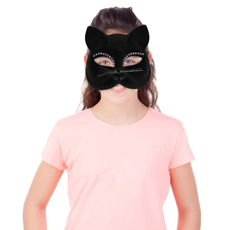 Venetian Black Cat Mask - Masquerade Costume Half Face Eye Mask for Kids and Adults